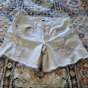 American Eagle Outfitters White Distressed Jean Shorts
